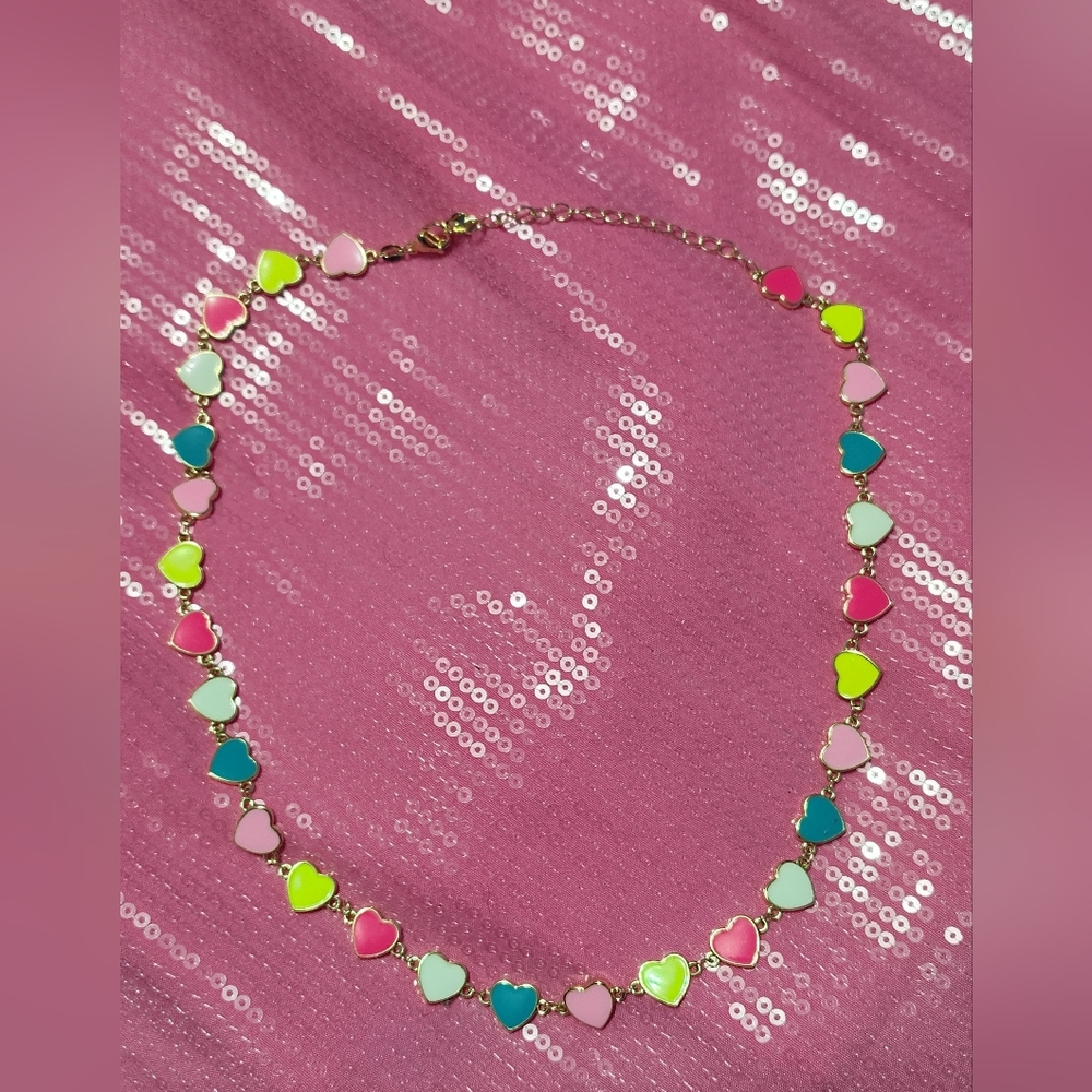 Neon Rainbow Enamel Heart Necklace - Picture 2 of 4
